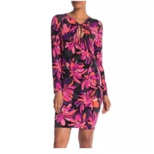 Trina Turk Electric Cutout Mod Print Jersey Dress Black/Pink/Orange Med Floral